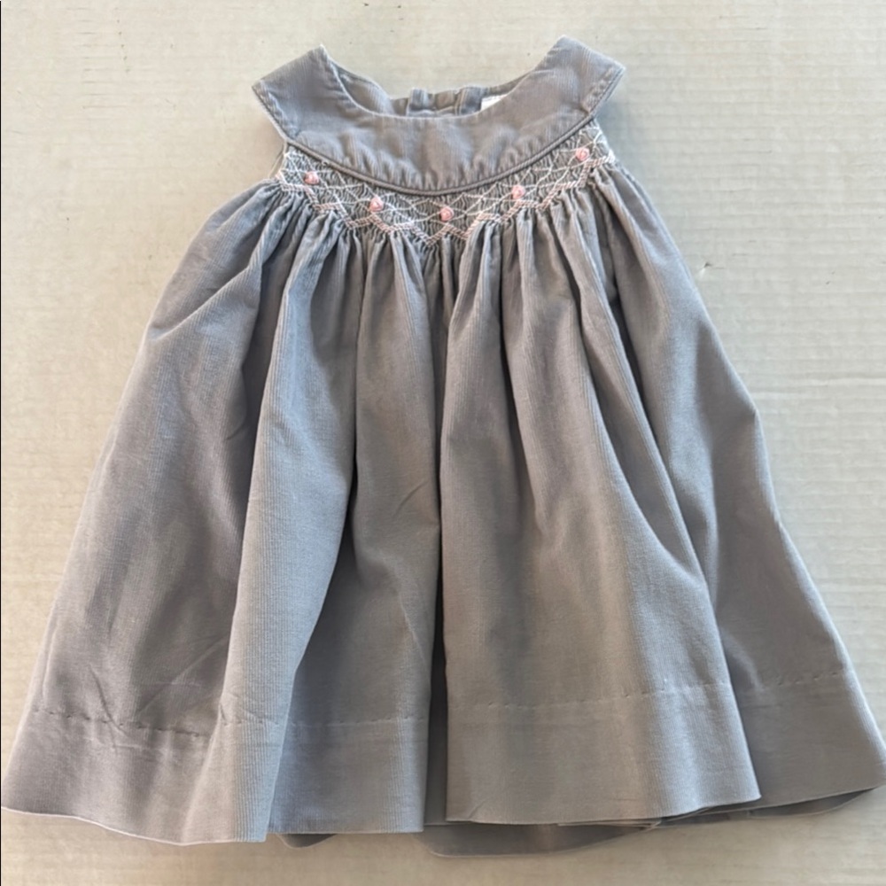 Gray Dress with Pink Embroidery, Size 3M